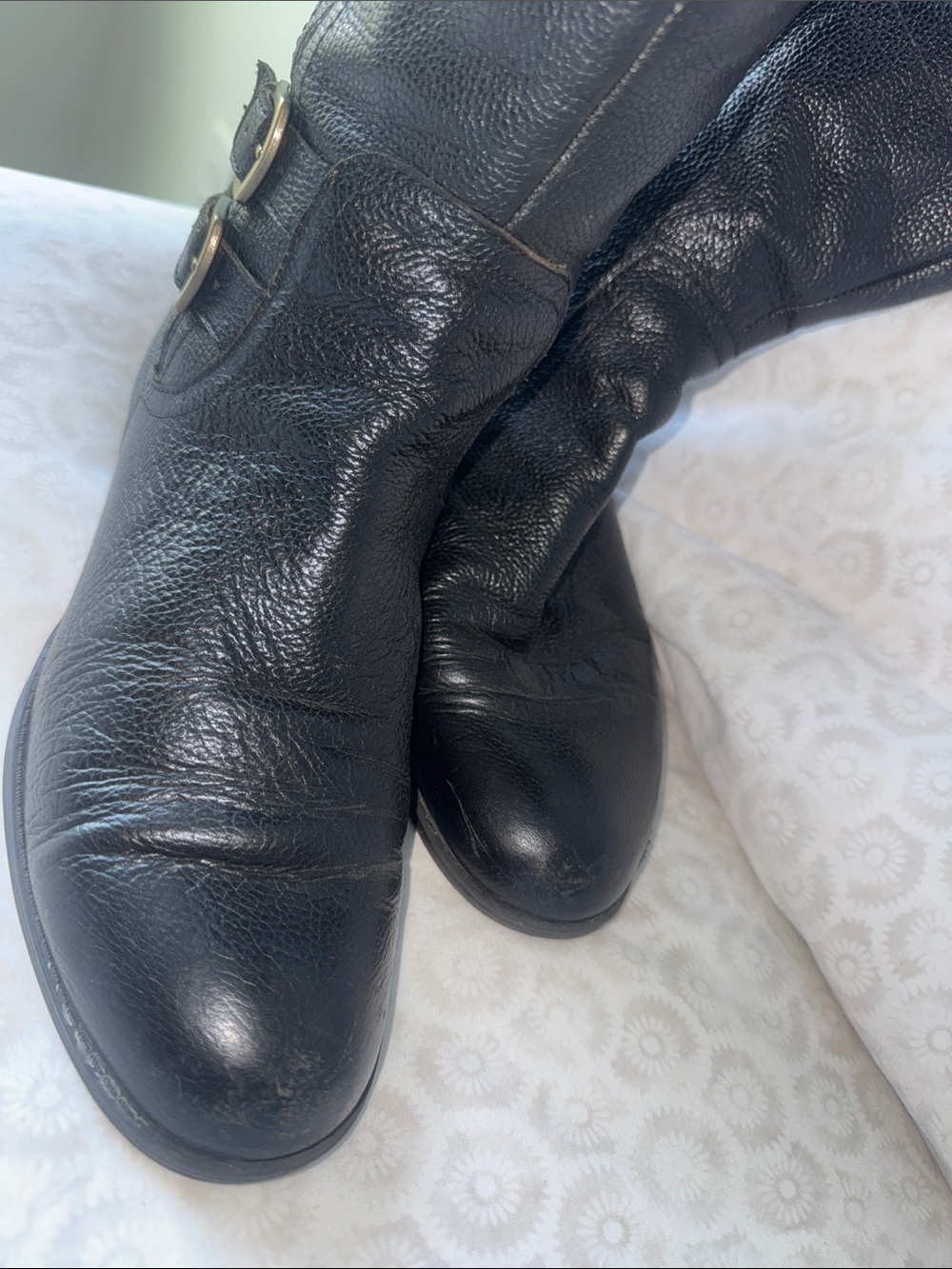 Naturalizer Black Leather Wide Calf Boots with Gold Hardware - Picture 3 of 11